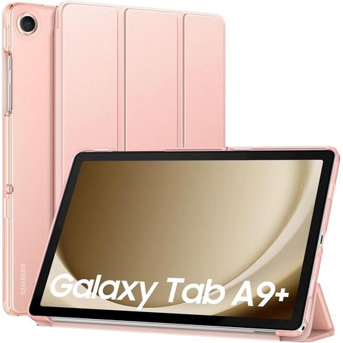Coque Pour Samsung Galaxy Tab A9+/A9 Plus 11 Pouces 2023, Étui À Rabat Avec Support Mince Housse Antichoc Translucide Protecteur Pc Tablette(Sm-X210/X216/X218), Auto Réveil/Sommeil, Or Rosé