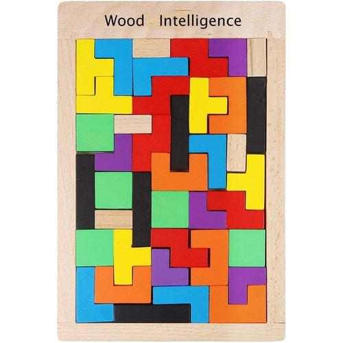 Puzzle Tetris Tangram,40 Pack Puzzles Enfants En Bois Coloré Tangram Jigsaw Blocs Géométriques Boîte De Puzzle En Jeux De Cerveau Pour Enfants Premier Cadeau Educatif