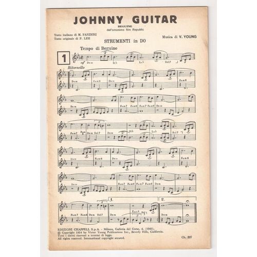 Johnny Guitar - V. Young - Et Sélection De 19 Autres Morceaux Pour Instruments Seuls En Do - Chappell 1954