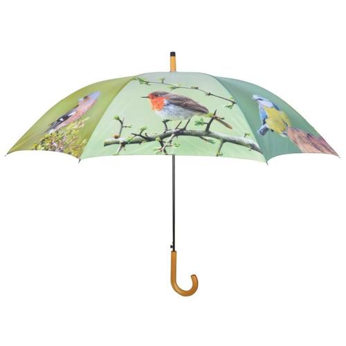 Grand Parapluie Bois Et Métal Toile Polyester Oiseaux