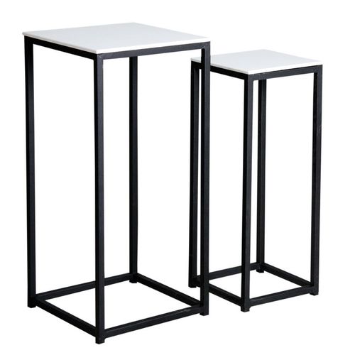 Sellettes Carrées En Bois Et Métal (Lot De 2)