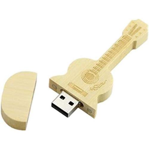 1 clé USB 2.0/3.0 en bois de bambou avec guitare en bois de bambou (1 Go, 2.0)