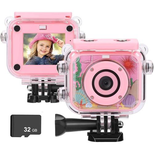 Mini caméra numérique pour Enfants de 3 à 13 Ans, caméra HD Rechargeable pour Enfants avec Carte SD 32G, caméra d'action étanche pour l'intérieur