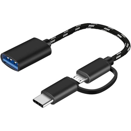 Adaptateur USB C/Micro USB vers USB, Convertisseur Micro USB/USB-C vers USB 3.0, Câble Adaptateur OTG Compatible avec MacBook, Téléphones Android et Plus, Noir