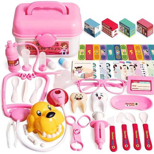 Malette Docteur Jouet, 47 Pièces Kit De Médecin Jouets, Malette Docteur Enfant, Jouets Du Docteur Fonctions Lumière Et Sons, Jeu D'imitation Cadeau Pour Enfant Fille Garcon 3 4 5 Ans, Rose