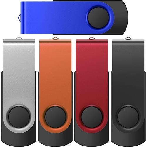 2Go Lot de 5 Cle USB 2.0 Memory Stick Rotatif Pen Drive Couleur Mixte(Argent,Bleu,Rouge,Noir,Oro)