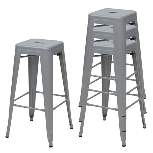 4x Tabouret De Bar Hwc-A73, Chaise De Comptoir, Métal, Empilable, Design Industriel   Gris