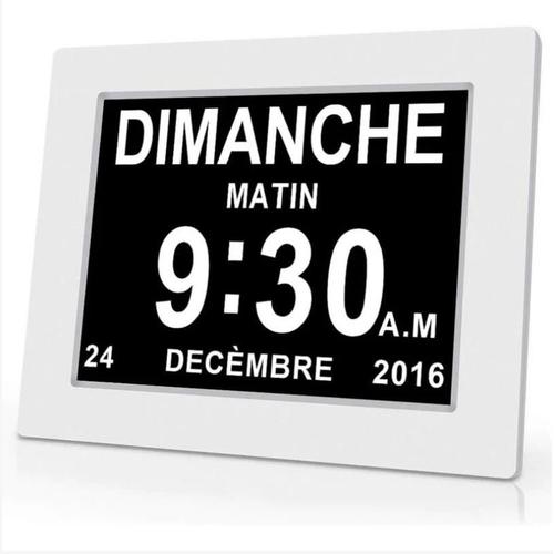 Horloge calendrier numérique One Piece 7 pouces avec date et heure, horloge Alzheimer pour parents, rappel de médicaments pour grands-parents et enfants - Blanc - 204*143*24mm MNS