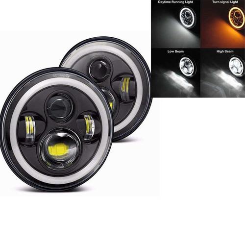 Halo 40w Noir - 1 Paire De Phares De Voiture Led H4 7 Pouces, Accessoires De Voiture, Yeux'ange H4, Phare Pour Lada Niva 4x4 Uaz Hunter Hummer