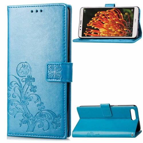 Huawei Y6 2018 Coque, Saturcase Lucky Clover Pu Cuir Magnétique Flip Portefeuille Support Porte-Carte Protecteur Cover Case Avec Dragonne Coque Housse Étui Pour Huawei Y6 2018 / Honor 7a (Bleu)