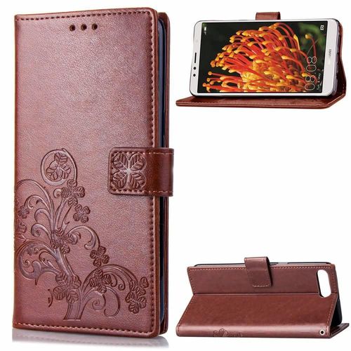 Huawei Y6 2018 Coque, Saturcase Lucky Clover Pu Cuir Magnétique Flip Portefeuille Support Porte-Carte Protecteur Cover Case Avec Dragonne Coque Housse Étui Pour Huawei Y6 2018 / Honor 7a (Marron)