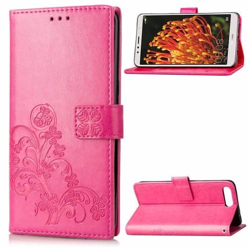 Huawei Y6 2018 Coque, Saturcase Lucky Clover Pu Cuir Magnétique Flip Portefeuille Support Porte-Carte Protecteur Cover Case Avec Dragonne Coque Housse Étui Pour Huawei Y6 2018 / Honor 7a (Rose)