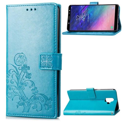 Samsung Galaxy A6 2018 Coque, Saturcase Lucky Clover Pu Cuir Magnétique Flip Portefeuille Support Porte-Carte Protecteur Cover Case Avec Dragonne Coque Housse Étui Pour Samsung Galaxy A6 2018 (Bleu)