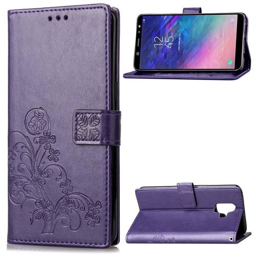 Samsung Galaxy A6 2018 Coque, Saturcase Lucky Clover Pu Cuir Magnétique Flip Portefeuille Support Porte-Carte Protecteur Cover Case Avec Dragonne Coque Housse Étui Pour Samsung Galaxy A6 2018 (Violet)