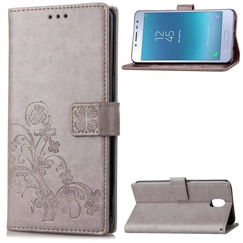Samsung Galaxy J4 2018 Coque, Saturcase Lucky Clover Pu Cuir Magnétique Flip Portefeuille Support Porte-Carte Protecteur Cover Case Avec Dragonne Coque Housse Étui Pour Samsung Galaxy J4 2018 (Gris)