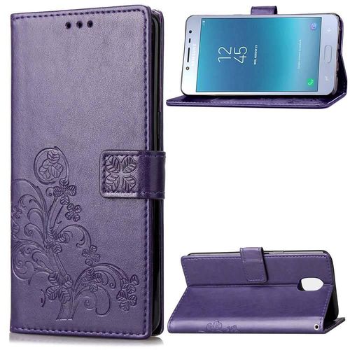Samsung Galaxy J4 2018 Coque, Saturcase Lucky Clover Pu Cuir Magnétique Flip Portefeuille Support Porte-Carte Protecteur Cover Case Avec Dragonne Coque Housse Étui Pour Samsung Galaxy J4 2018 (Violet)
