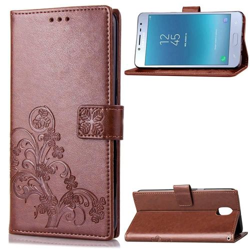 Samsung Galaxy J6 2018 Coque, Saturcase Lucky Clover Pu Cuir Magnétique Flip Portefeuille Support Porte-Carte Protecteur Cover Case Avec Dragonne Coque Housse Étui Pour Samsung Galaxy J6 2018 (Marron)