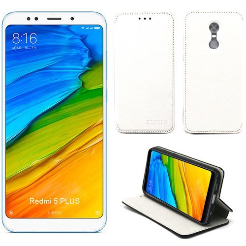 Etui Luxe Xiaomi Redmi 5 Plus Blanc Slim Cuir Style Avec Stand Smartphone 2018 - Housse Coque Anti Choc De Protection Redmi 5+ - Accessoires Pochette Case