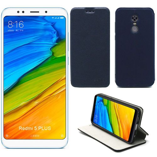 Etui Luxe Xiaomi Redmi 5 Plus Bleu Slim Cuir Style Avec Stand Smartphone 2018 - Housse Coque Anti Choc De Protection Redmi 5+ - Accessoires Pochette Case