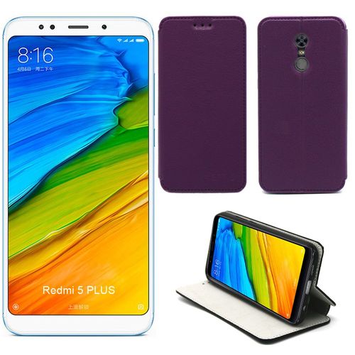 Etui Luxe Xiaomi Redmi 5 Plus Violet Slim Cuir Style Avec Stand Smartphone 2018 - Housse Coque Anti Choc De Protection Redmi 5+ - Accessoires Pochette Case