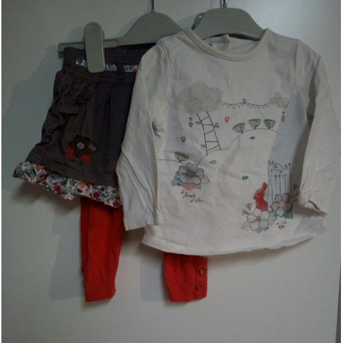 Ensemble 3 Pièces La Compagnie Des Petits Taille 18 Mois. Legging, Jupe, T-Shirt Manches Longues