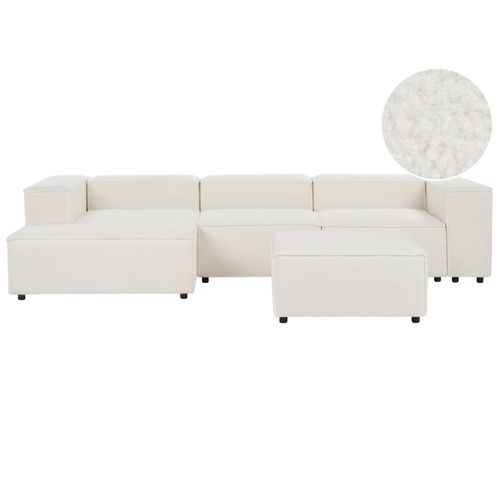 Canapé D'angle À Droite 3 Places Avec Pouf Blanc Bouclé Aprica