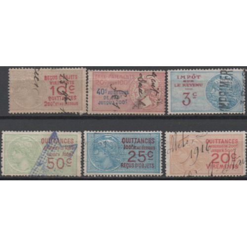 France: Timbre Fiscal. Lot De 6 Timbres Dont 5 Pour Quittances, Reçus, Et 1 Pour Impôt Sur Le Revenu..
