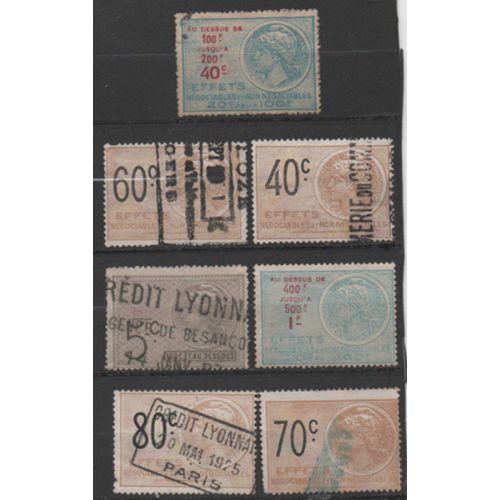France: Timbre Fiscal. Lot De 7 Timbres Pour Effets Négociables Ou Non.