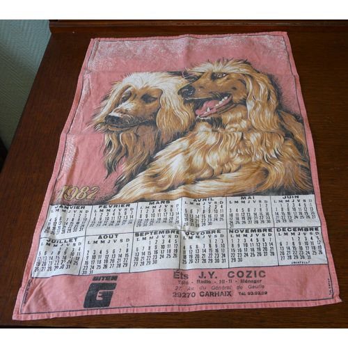 Torchon Calendrier Année 1982 " Chiens" Publicitaire Gitem