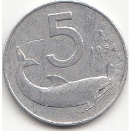 Italie, 5 Lires, 1954