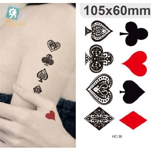 8 Tatouages Symboles Cartes À Jouer Poker Coeur Trèfle Carreaux Pique Éphémère Tatoo Temporaire Femme - Bijou De Peau Sticker Autocollant Longue Tenue