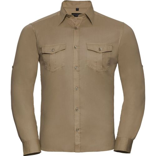 Chemise Manches Longues Retroussables - R-918m-0 - Beige Khaki - Homme