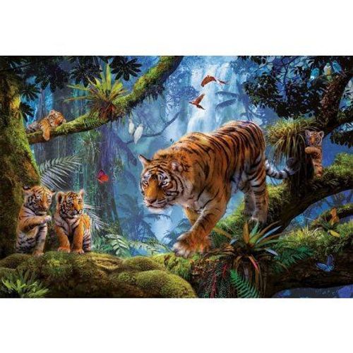 Puzzle Adulte Tigre Et Bebes Tigres Dans La Foret - 1000 Pieces - Animaux Sauvages - Educa