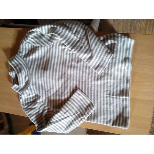 Sous-Pull Vertbaudet Garçon 3 Ans Raye Marron Blanc Pression Dos
