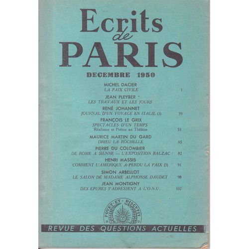 Ecrits De Paris N°74 Dec 1950