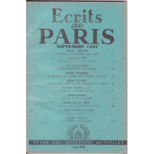 Ecrits De Paris N°83 Septembre 1951