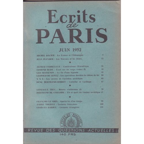 Ecrits De Paris N°92 Juin 1952