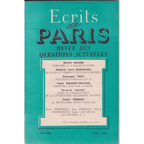 Ecrits De Paris N°113 Mars 1954