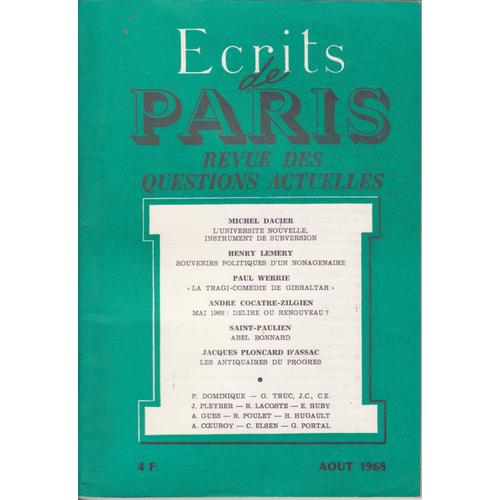 Ecrits De Paris N°272 Août 1968 Revue Des Questions Actuelles