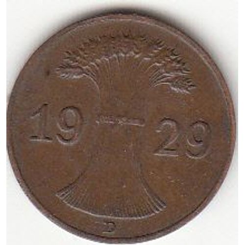 Allemagne, 1 Reichspfennig Deutsches Reich, 1929, Bronze.