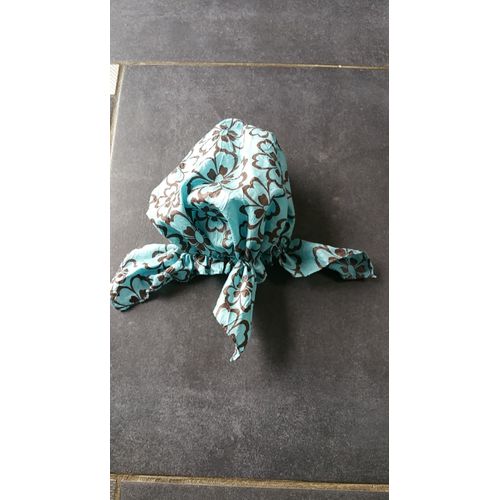 Foulard Fichu Avec Élastique Bleu Imprimé Fleur Marron