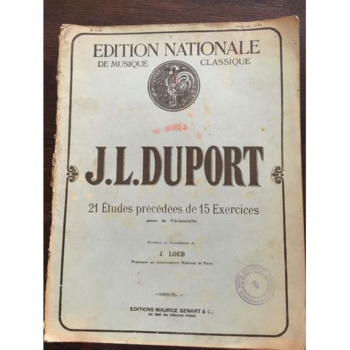 21 Etudes Précédées De 15 Exercices Pour Le Violoncelle J.L. Duport