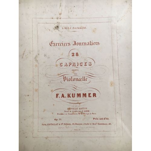 Exercices Journaliers-28 Caprices Brefs Pour Violoncelle Par F.A. Kummer Op 71