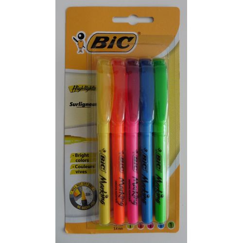 Lot De 5 Surligneurs Multicolore. Highlighter. Bic