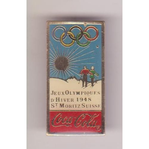 Pins Jeux Olympiques St Moritz 1948 Coca Cola (Signé Premier Taiwan 1990) 1.7x3.2 Cm