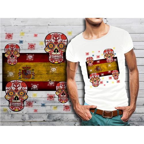 T-Shirt Blanc Homme Taille Xl Collection Drapeau Mexican Skull 40 Espagne
