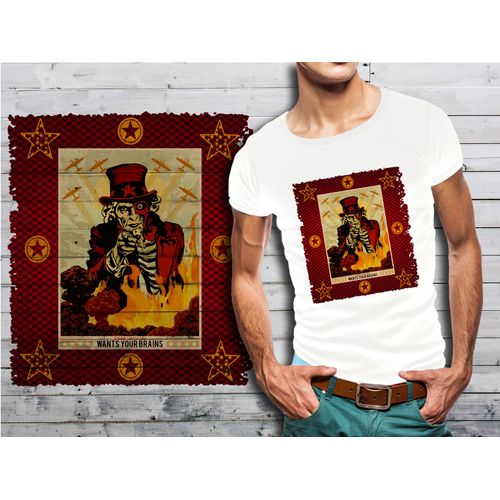 T-Shirt Blanc Homme Taille Xl Collection Zombie 02 Oncle Sam