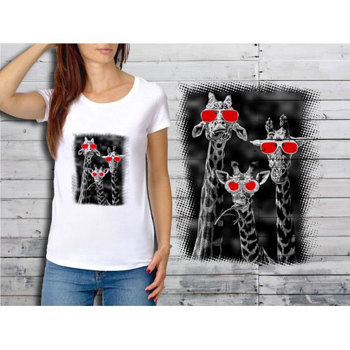 T-Shirt Blanc Femme Taille Xl Collection Funny Animals 01 Les Girafes