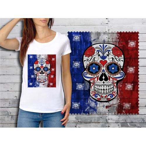 T-Shirt Blanc Femme Taille Xl Collection Drapeau Mexican Skull 01 France