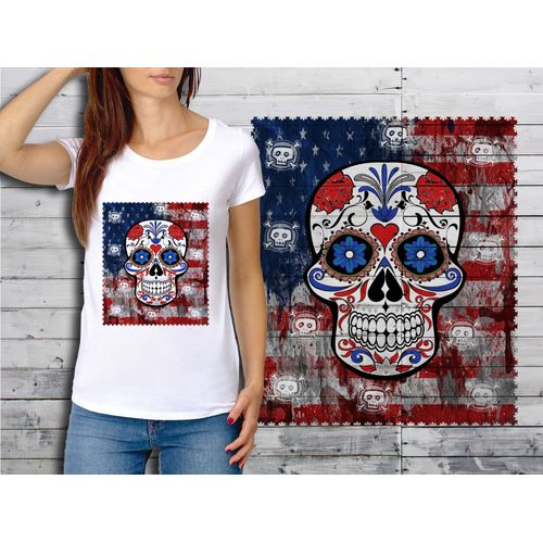 T-Shirt Blanc Femme Taille Xl Collection Drapeau Mexican Skull 04 Usa